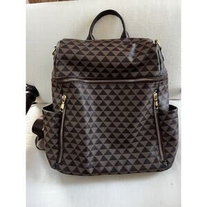 Two Tone Geometric Faux Leather Backpack Gold Hardware And matching wristlet